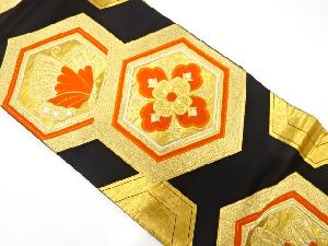 アンティーク　亀甲に蝶・花模様織出し袋帯（着用可）